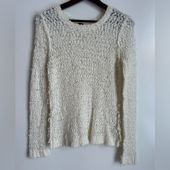 Free People September Song Fuzzy Pullover sweater Small Cream sheer popcorn knit - Picture 2 of 6